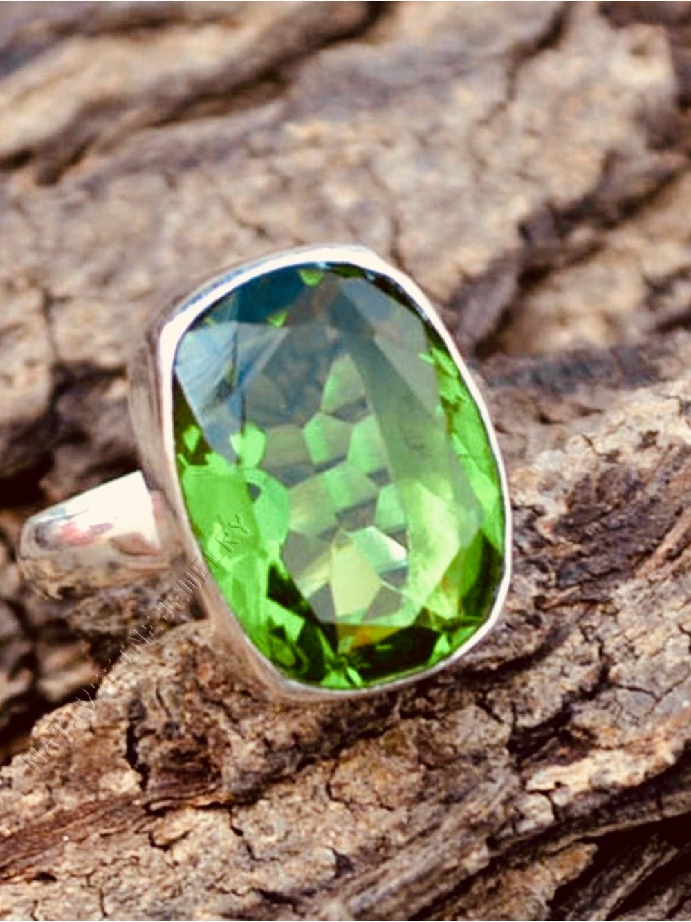 Cushion Cut Peridot Quartz Ring